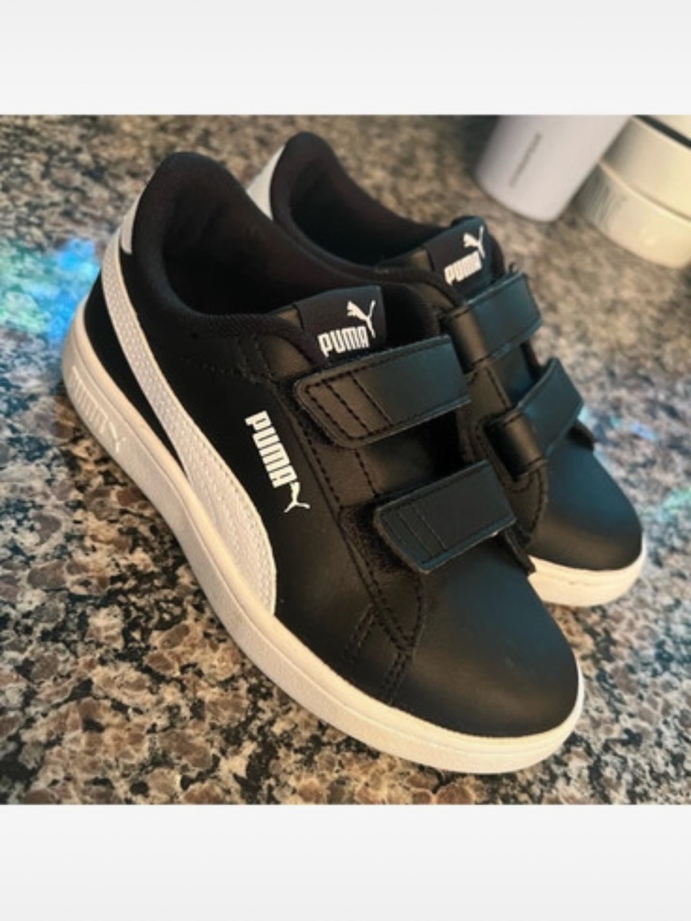 Puma Kids Black & White Double Velcro Sneakers